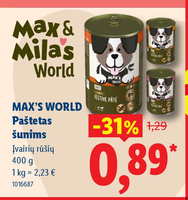 MAX'S WORLD Paštetas šunims, 400 g