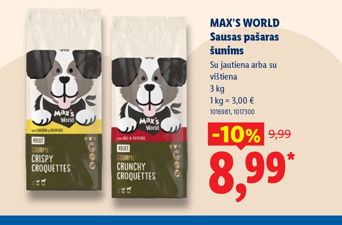 MAX'S WORLD Sausas pašaras šunims, 3 kg