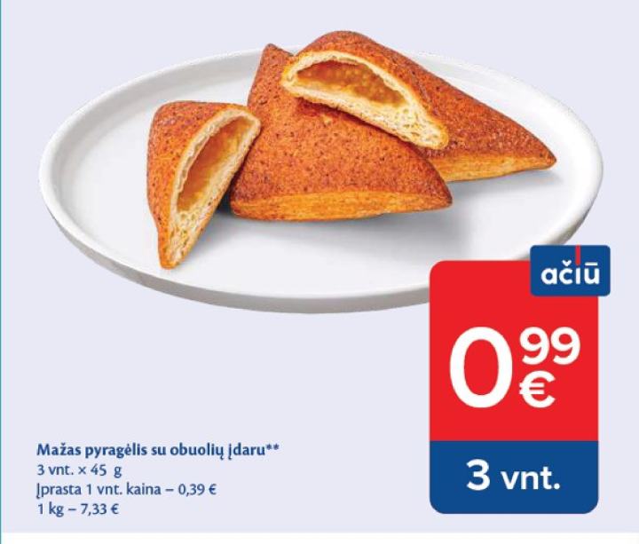Mažas pyragėlis su obuolių įdaru, 3 vnt