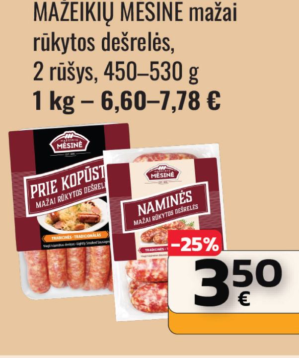 MAŽEIKIŲ MĖSINĖ mažai rūkytos dešrelės, 530 g