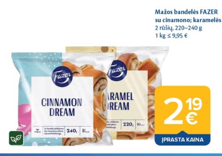 Mažos bandelės FAZER su cinamonu; karamelės įdaru, 240 g