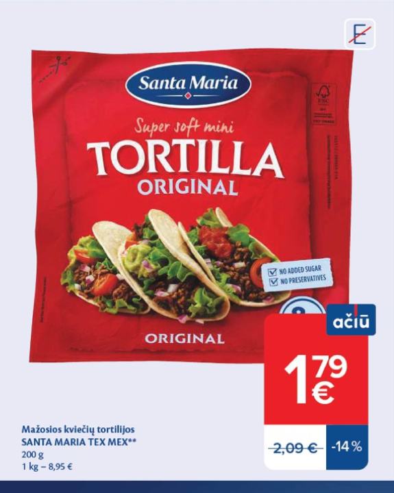 Mažosios kviečių tortilijos SANTA MARIA TEX MEX, 200 g