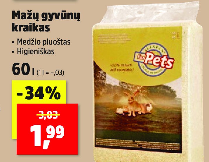 Mažų gyvūnų kraikas, 60 l
