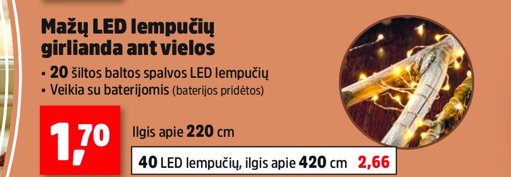 Mažų LED lempučių girlianda ant vielos, 220 cm
