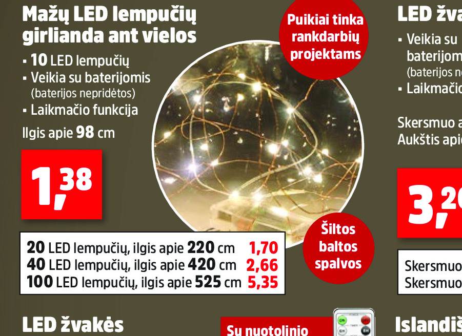 Mažų LED lempučių girlianda ant vielos, 98 cm
