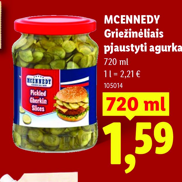 MCENNEDY Griežinėliais pjaustyti agurkai, 720 ml
