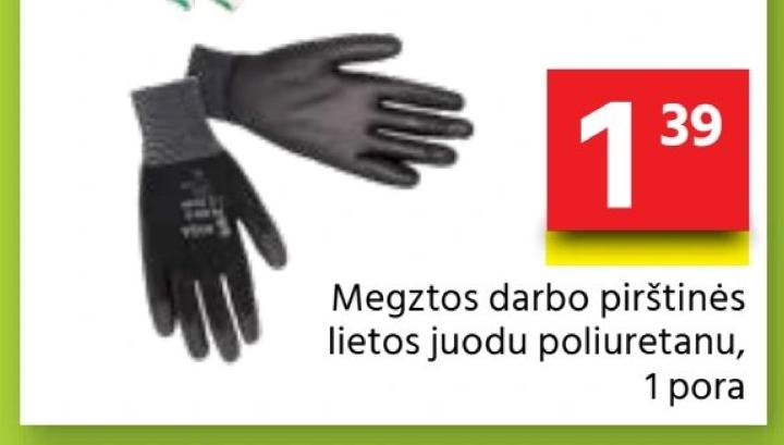 Megztos darbo pirštinės lietos juodu poliuretanu, 1 pora
