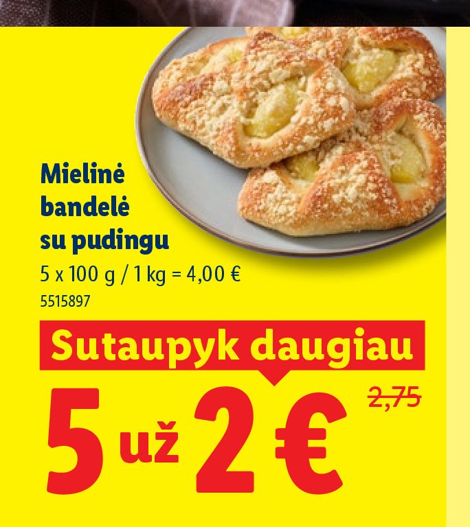 Mielinė bandelė su pudingu, 5 x 100 g