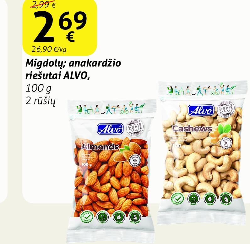 Migdolų; anakardžio riešutai ALVO, 100 g