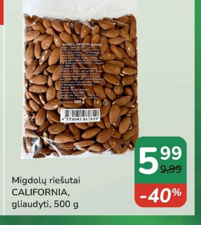 Migdolų riešutai CALIFORNIA, gliaudyti, 500 g