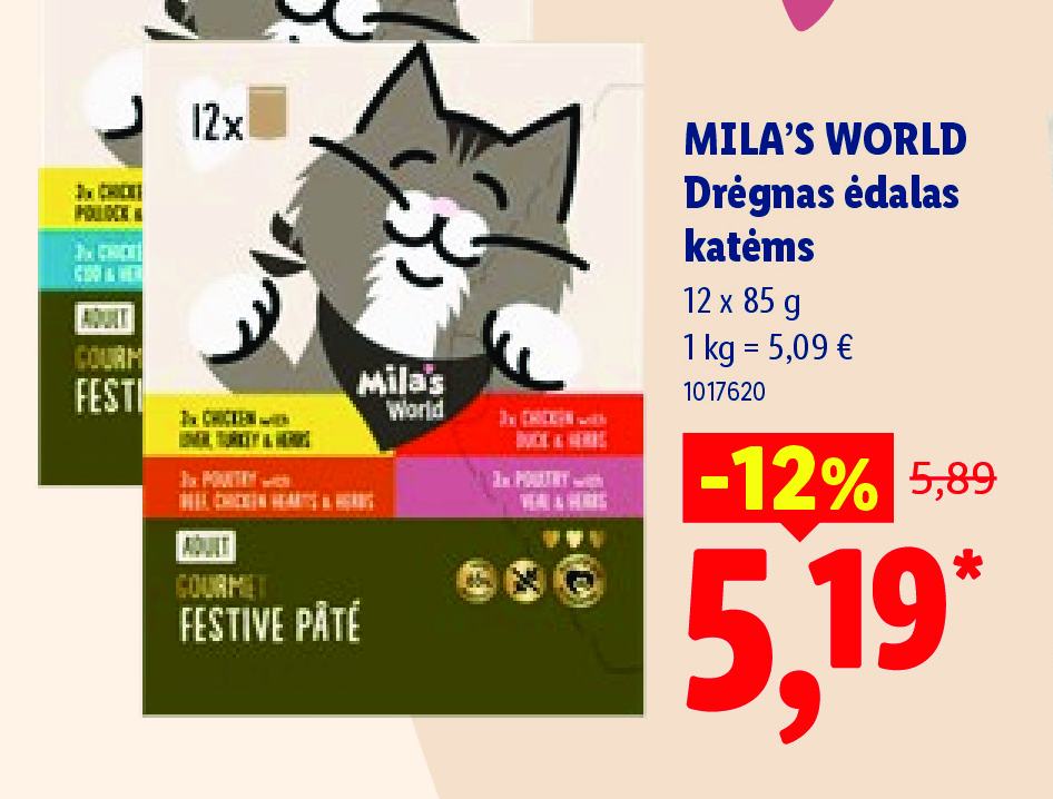 MILA'S WORLD Drėgnas ėdalas katėms, 12 x 85 g