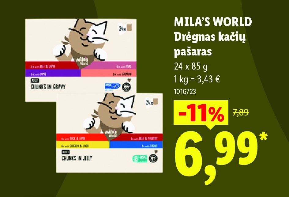 MILA'S WORLD Drėgnas kačių pašaras, 24 x 85 g