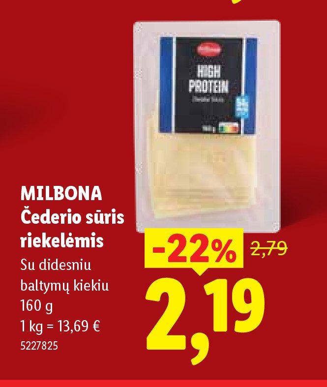 MILBONA Čederio sūris riekelėmis, 160 g