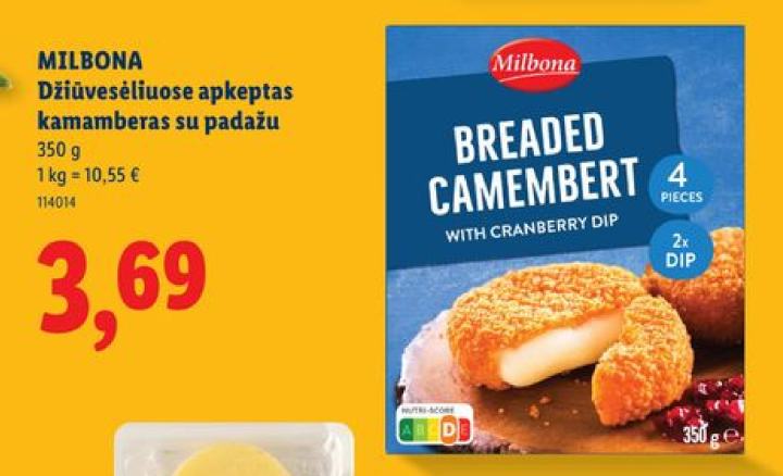 MILBONA Džiūvėsėliuose apkeptas kamamberas su padažu, 350 g