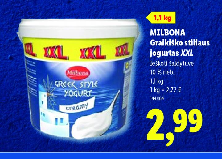 MILBONA Graikiško stiliaus jogurtas XXL, 1.1 kg