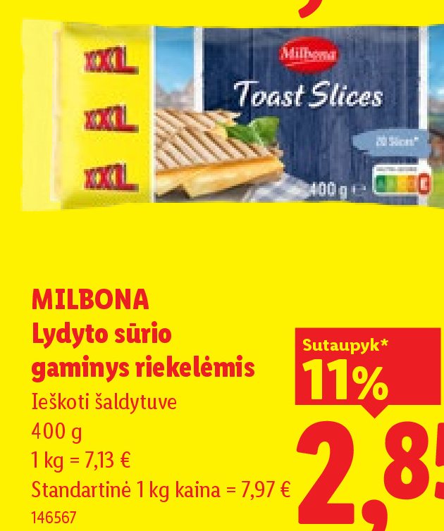 MILBONA Lydyto sūrio gaminys riekelėmis, 400 g