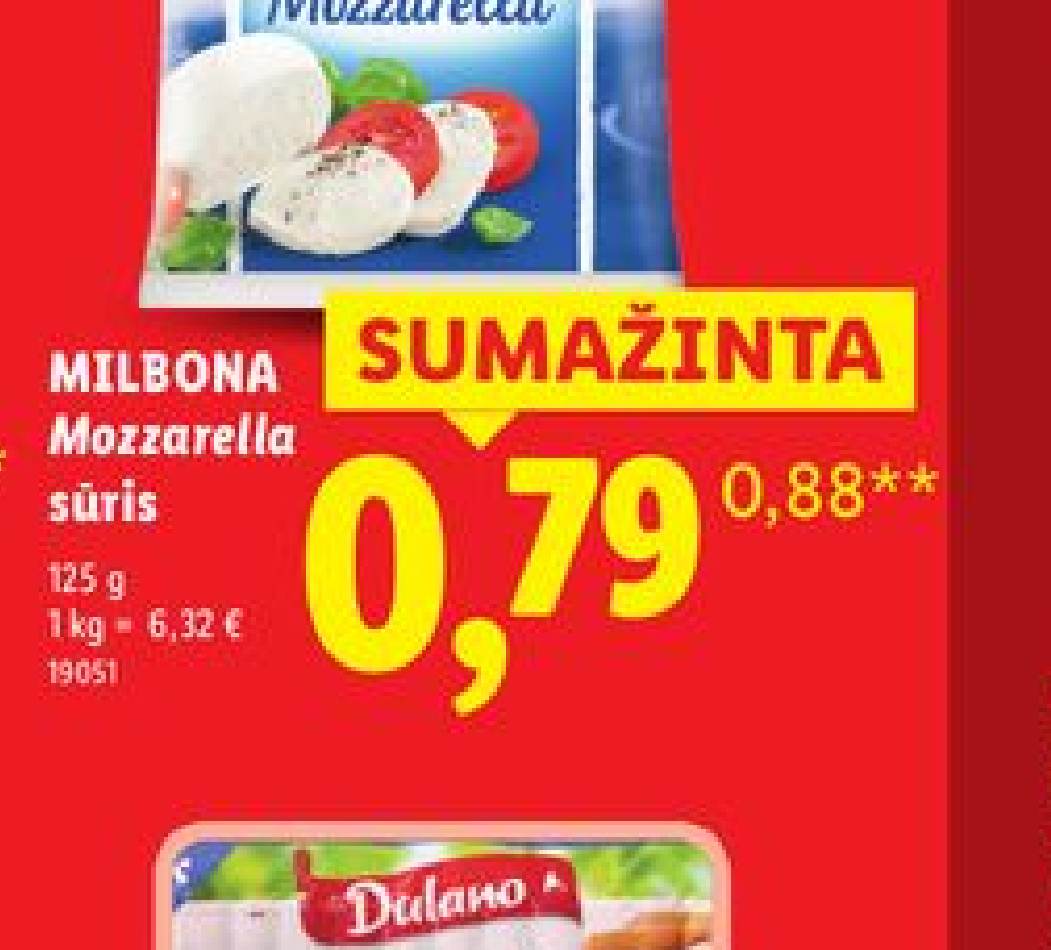 MILBONA Mozzarella sūris, 125 g