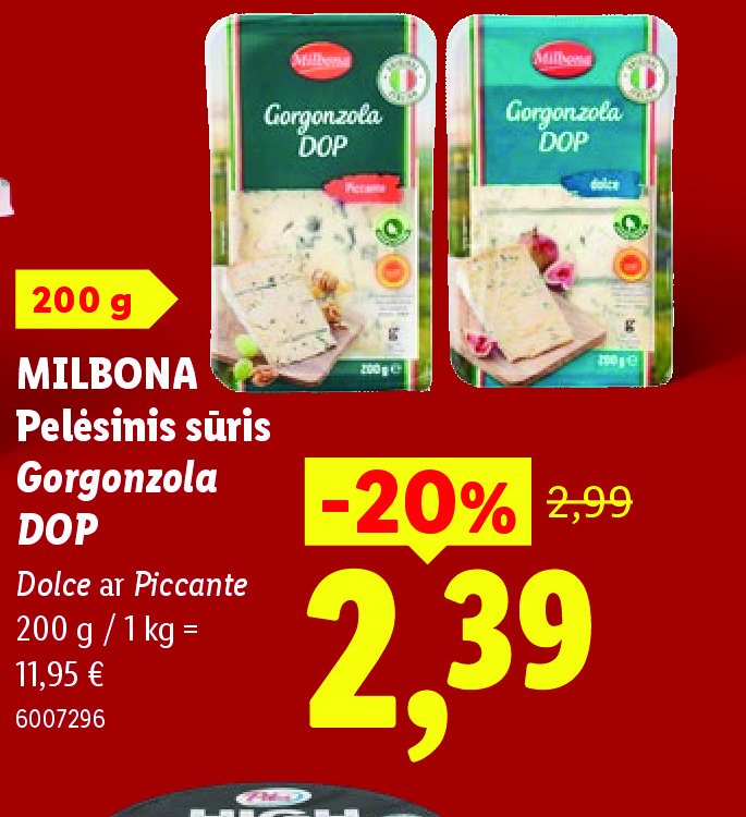 MILBONA Pelėsinis sūris Gorgonzola DOP, 200 g
