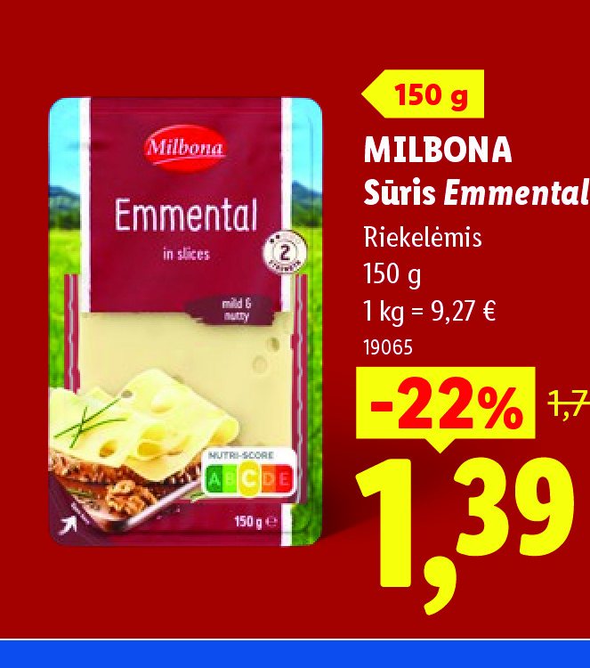 MILBONA Sūris Emmental, 150 g