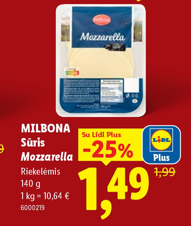 MILBONA Sūris Mozzarella, 140 g