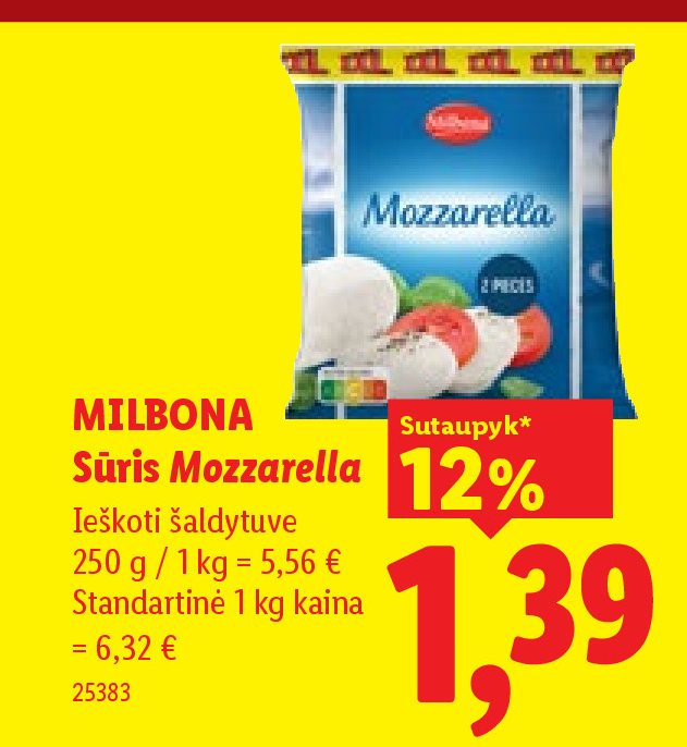 MILBONA Sūris Mozzarella, 250 g