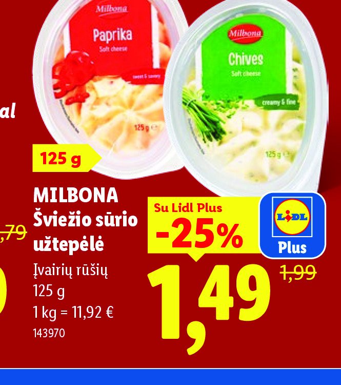 MILBONA Šviežio sūrio užtepėlė, 125 g