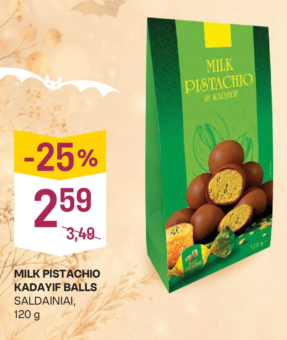 MILK PISTACHIO KADAYIF BALLS SALDAINIAI, 120 g