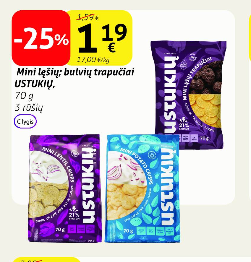 Mini lęšių; bulvių trapučiai USTUKIŲ, 70 g
