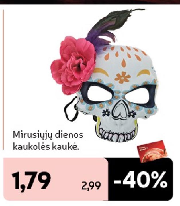 Mirusiųjų dienos kaukolės kaukė.