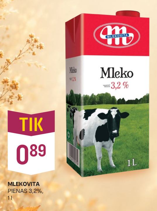 MLEKOVITA PIENAS 3,2%, 1 l