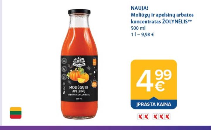 Moliūgų ir apelsinų arbatos koncentratas ŽOLYNĖLIS, 500 ml