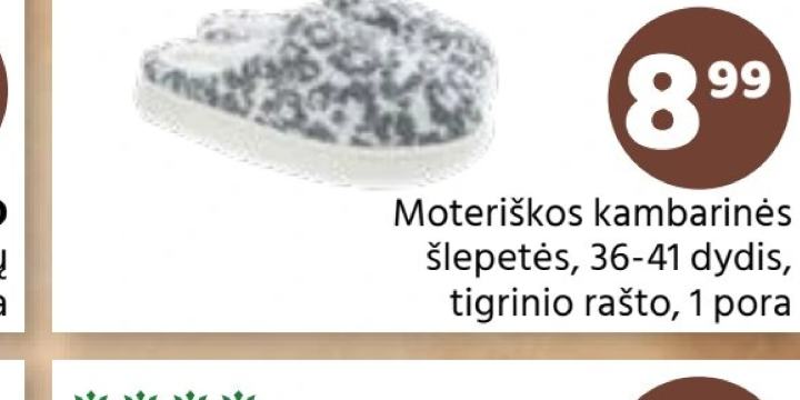 Moteriškos kambarinės šlepetės, 1 pora