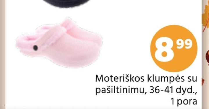 Moteriškos klumpės su pašiltinimu, 1 pora