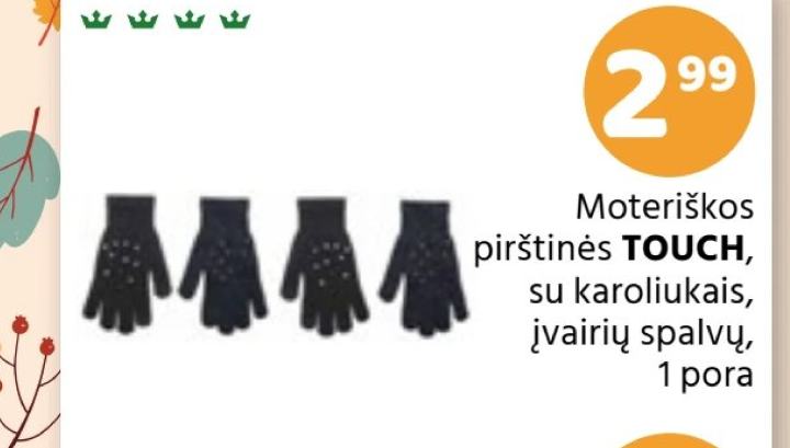 Moteriškos pirštinės TOUCH, 1 pora