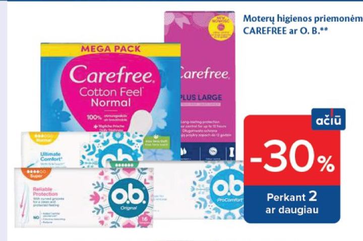 Moterų higienos priemonėms CAREFREE ar O. B.