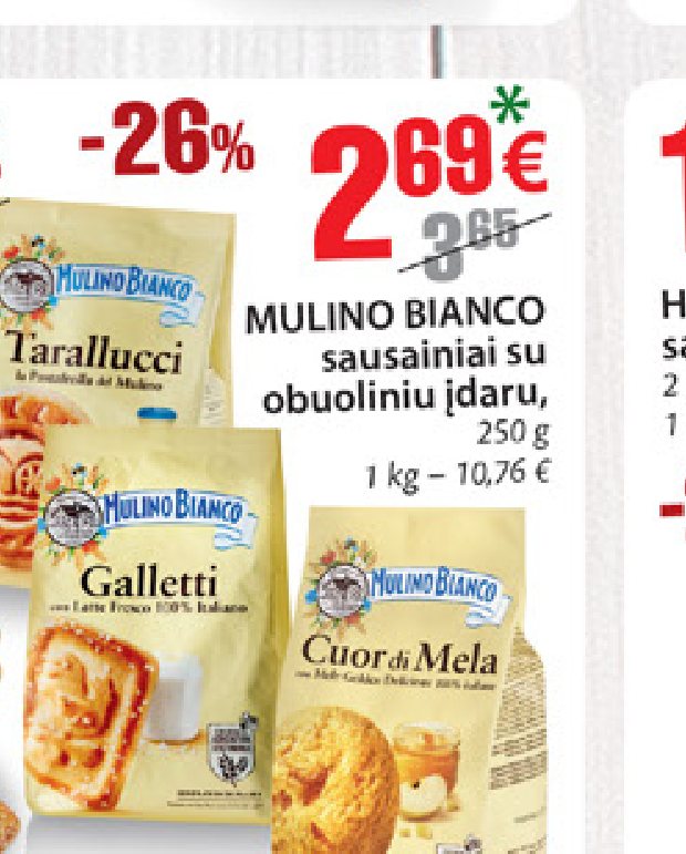 MULINO BIANCO sausainiai su obuoliniu įdaru, 250 g