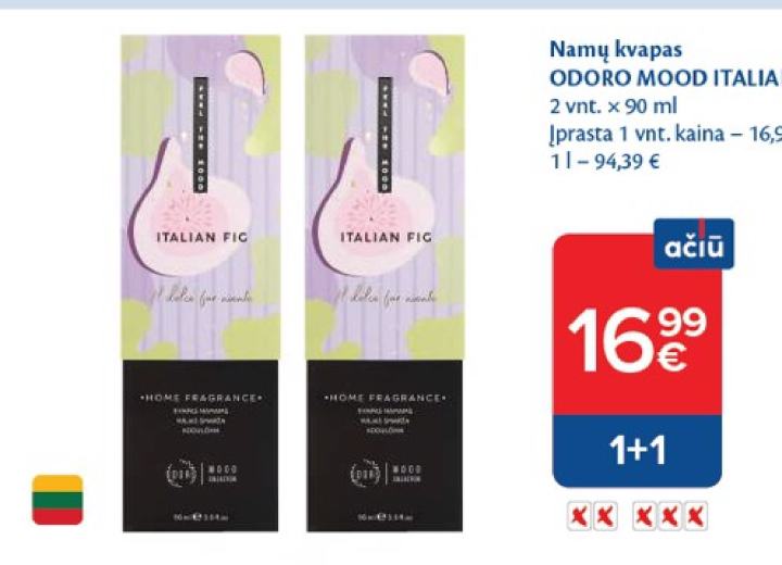 Namų kvapas ODORO MOOD ITALIAN FIG, 2 vnt