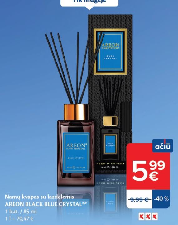 Namų kvapas su lazdelėmis AREON BLACK BLUE CRYSTAL, 85 ml