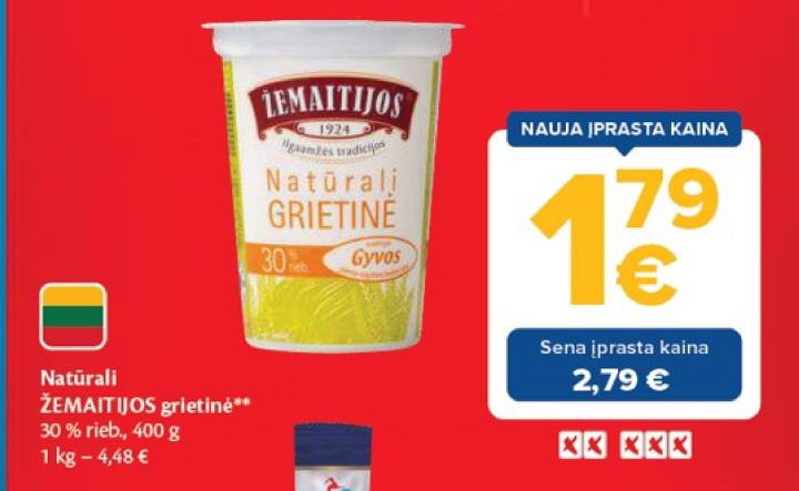 Natūrali ŽEMAITIJOS grietinė, 400 g