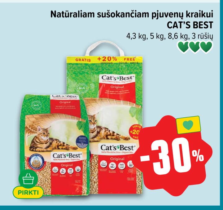 Natūraliam sušokančiam pjuvenų kraikui CAT'S BEST, 4.3 kg