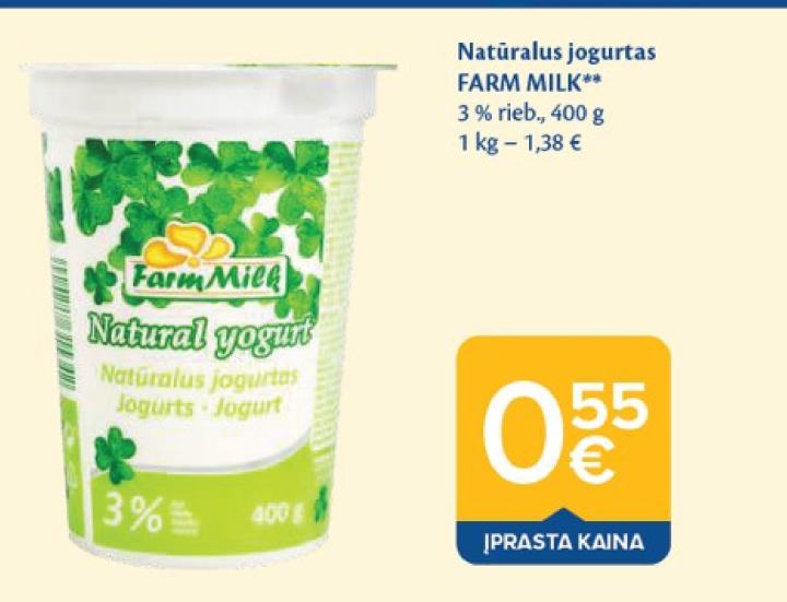 Natūralus jogurtas FARM MILK, 400 g
