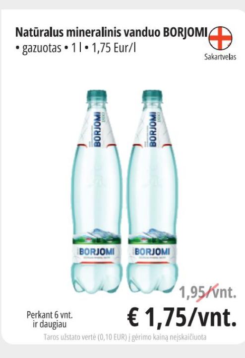 Natūralus mineralinis vanduo BORJOMI, 1 l