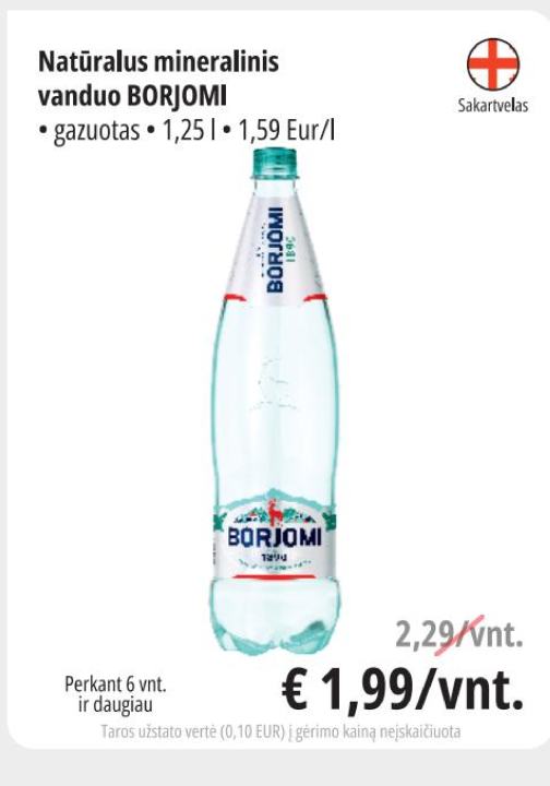 Natūralus mineralinis vanduo BORJOMI, 1.25 l