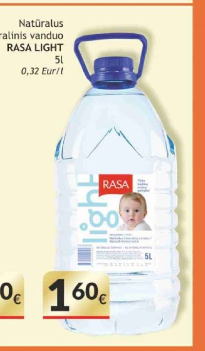 Natūralus mineralinis vanduo RASA LIGHT, 5 l