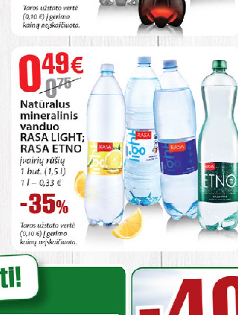 Natūralus mineralinis vanduo RASA LIGHT; RASA ETNO, 1.5 l