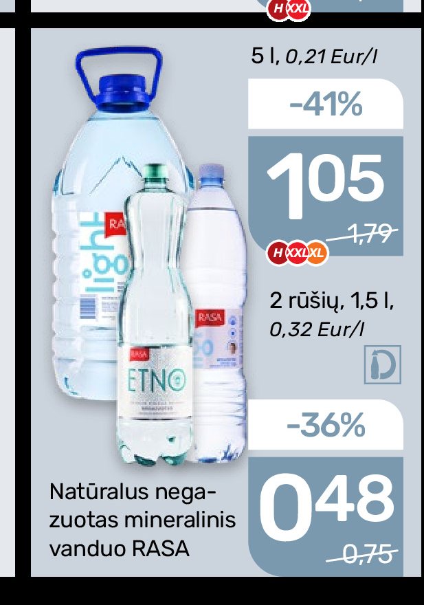 Natūralus negazuotas mineralinis vanduo RASA