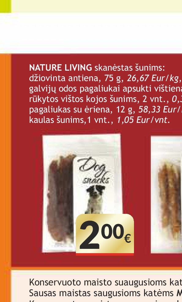 NATURE LIVING skanėstas šunims: džiovinta antiena, 75 g