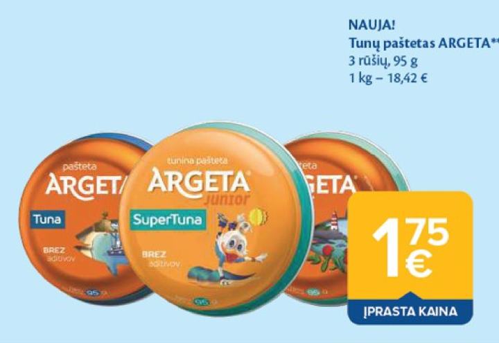 NAUJA! Tunų paštetas ARGETA, 95 g