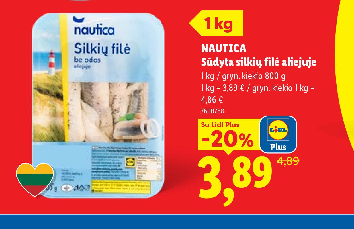NAUTICA Sūdyta silkių filė aliejuje, 1 kg