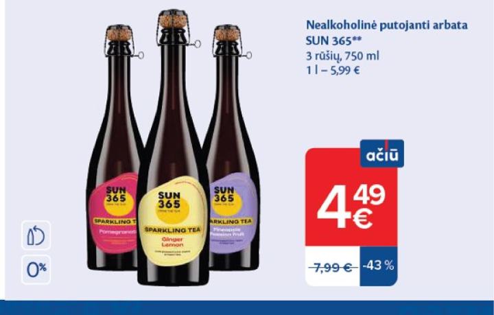 Nealkoholinė putojanti arbata SUN 365, 750 ml